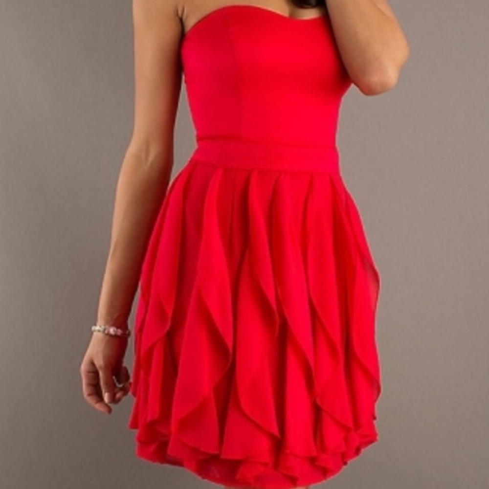 French Connection Red Candice Ruffle Dress